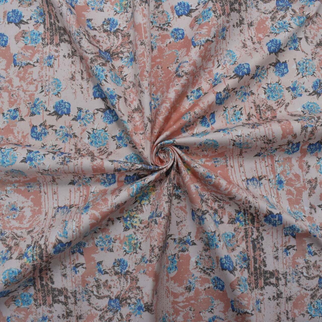 Pink-Multi Cotton Floral Texture Printed Stretch Twill Sateen Woven Fabric By the Yard